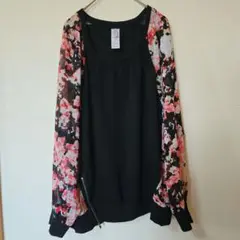 xhilaration 花柄 長袖トップス XXL/TTG 透け感 黒