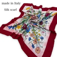 イタリア製 Italy製 シルクスカーフ ストール ボタニカル柄 花柄 大判