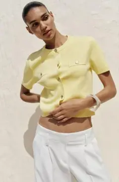 美品★【ZARA】ショートスリーブニットカーディガン 1822/022/300