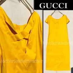 マスタードイエロー コットン ワンピース GG刺繍 グッチ GUCCI 綿 黄色