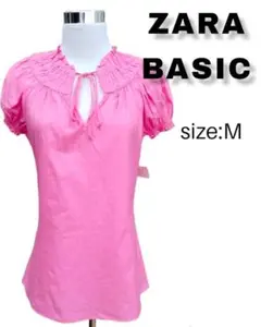 ZARA BASIC かわいい ブラウス トップス ピンク コットン
