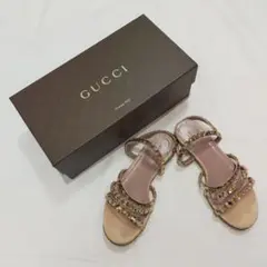 GUCCI ヌバックレザー ビジューストラップサンダル