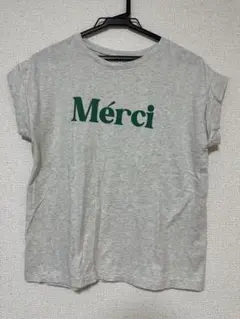 Merci プリント 半袖Tシャツ グレー