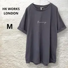 エイチケーワークスロンドン 半袖 ロゴプリントTシャツ ダークグレー シンプル