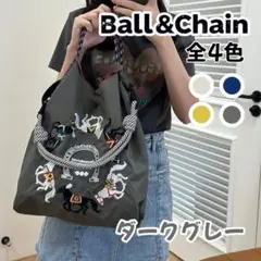 【ダークグレー】Ball&Chain ボールアンドチェーン 刺繍 エコバッグ