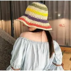 バケットハット 夏 レインボー 麦わら帽子 フェス 　日除け UV対策 カラフル