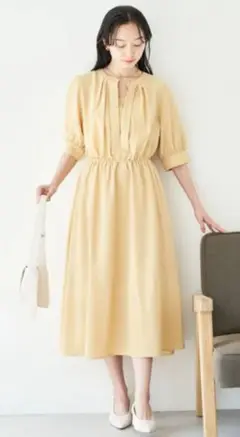 美品　VIS ビス フロントタック　5分袖ワンピース　S　オフィス　通勤