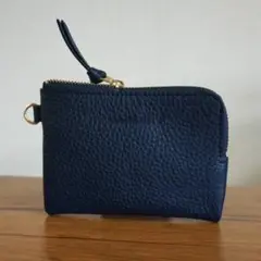 コンパクト財布 ミニ財布 財布 小銭入れ ハンドメイド 本革 新品 ネイビー