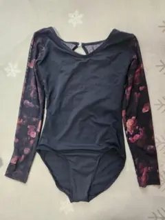 バレエレオタード ブラック花柄メッシュS
