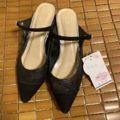 ブラックメッシュポインテッドトゥミュール