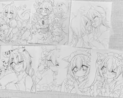 F:手描きイラスト オリジナル 原画 アナログ 7枚セット