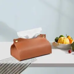 【キャメル】 ティッシュカバー　ティッシュケース　PUレザー　北欧風　ブラウン