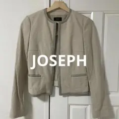 ジョゼフ JOSEPH コットンツイードパイピングノーカラージャケット ベージュ