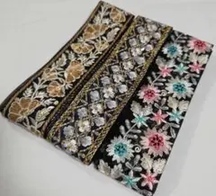 インド刺繍リボン　各約１m 　３本セット