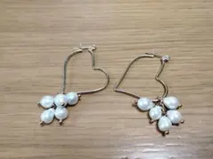 ハートフーブ＆ガラスしずくパールピアス　日本製　高級感あるピアス