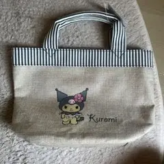 Kuromi 手提げ袋 ベージュ ストライプ