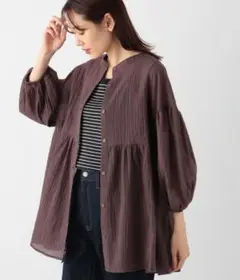 美品 GLOBAL WORK エアリーボイルペプラムブラウス