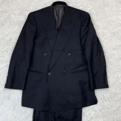 ランバン ダブルスーツ シャドーストライプ ヘリンボーン ブラック パンツ2本