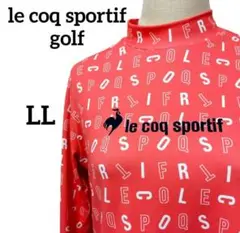 美品 ルコックゴルフ 総柄 モックネック 吸汗速乾 UPF15 ストレッチ LL