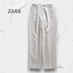 Y4712【ZARA】ハイウエストテーパードパンツ ツータック オフホワイト S