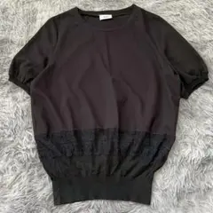美品✨【NINE】 黒 レースディテール Tシャツ ウエストゴム入り 丈長め