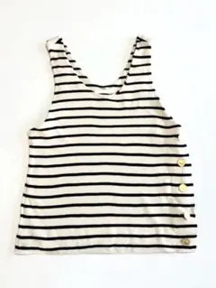 【Chloe】タンクトップ 紺 白 ボーダー 金ボタン M