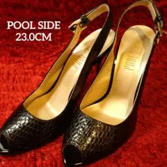 ★美品★POOL SIDE（プールサイド）ブラック オープントゥパンプス23CM