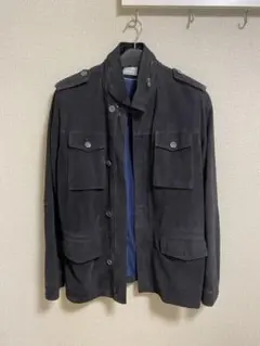 美品 エンメティ EMMETI ライダースジャケット ネイビー 本革スエード