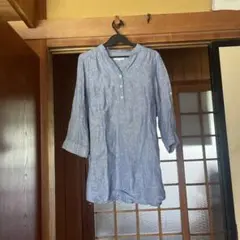 CLOSSH ブルー 五分袖 チュニック M リネン 麻