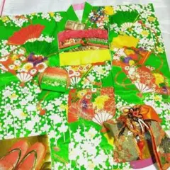 華やかさu0026艶やかさ花嫁衣装級、でも清々しい黄緑色でレディーな5~小柄な7歳用祝着