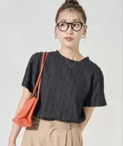 フリークスストア フリンジ ストライプ ジャガード 半袖 Tシャツ ブラック