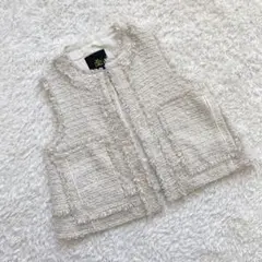 Drawer ドゥロワー ツイード ノーカラー ベスト ジレ