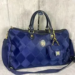 【極美品】ROPE 2way ナイロン ボストンバック 紺 金ロゴ チェック