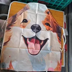 リネン素材犬の顔プリントエプロン