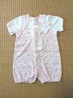 半袖ロンパース　花柄　70サイズ　ピンク　レース