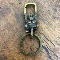 猿 カラビナ フック キーホルダー アメカジ リング付き ヴィンテージ 真鍮風