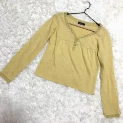 EASTBOY 長袖シャツ✨美品　レース　綿100% Vネック　イエロー　（9）