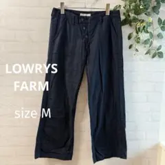 【LOWRYS FARM】 コットン チノワイドパンツ M 紺 フロントボタン