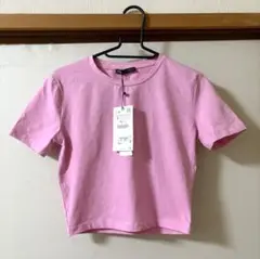 ZARA ピンク コットンショート丈 クロップド丈Tシャツ S