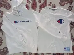 Champion ホワイト フード付きパーカーとTシャツセット Lサイズ