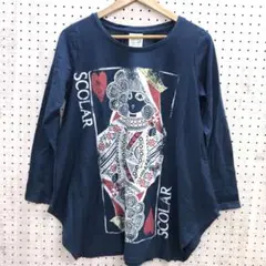 Y2K 00s 原宿 SCOLAR ロゴ トランプ柄 長袖 カットソートップス