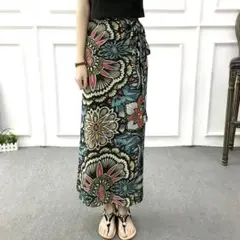 ボヘミアン　花柄ラップロングスカート✨春夏デートにぴったり　薄地