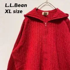エルエルビーン ニットパーカー セーター フルジップ ケーブル編み 赤色 XL