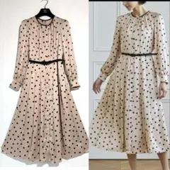 極美品✨　アナイ　サテンドットプリーツ切り替えワンピース　ロング　23SS