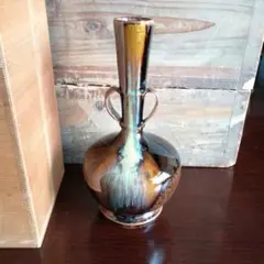 膳所焼　陽炎園　耳付花入　24.5cm