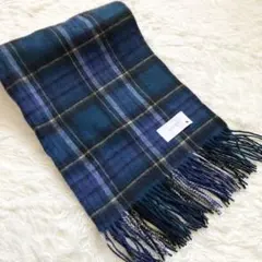 【美品】ソレイユ カシミヤ100% 大判ストール グリーンチェック柄 オマケ付