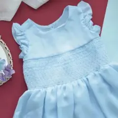 ラスト1点 新品 接触冷感 刺繍 フリル スモッキングワンピース 全裏地付き