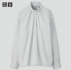 UNIQLO コットンサテンスタンドカラーシャツ M ライトブルー