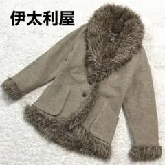 古着 伊太利屋 ファーコート ジャケット リアルファー ウール 毛 ブラウン S