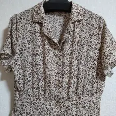 花柄シャツワンピース 半袖 ベージュ系